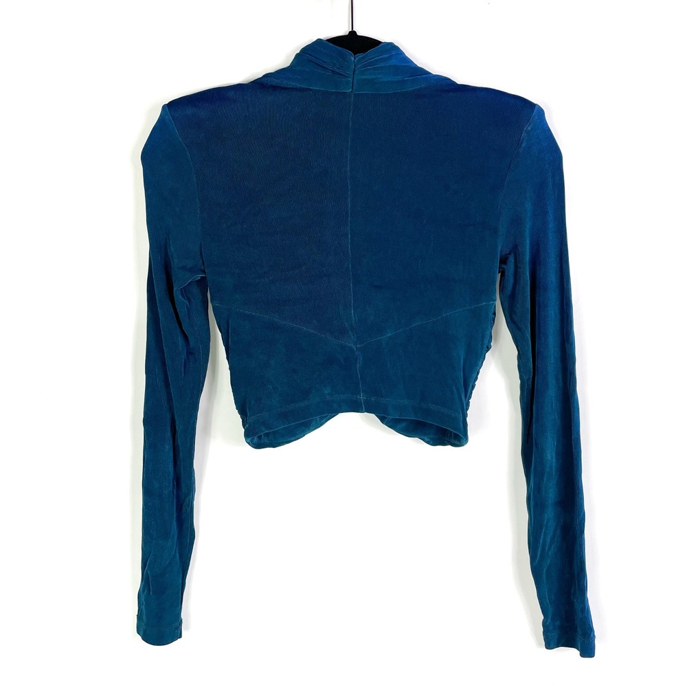 Bardot Wren Wrap Top Teal Blue Long Sleeve Cropped Ruched Criss Cross Sz S - Picture 11 of 11